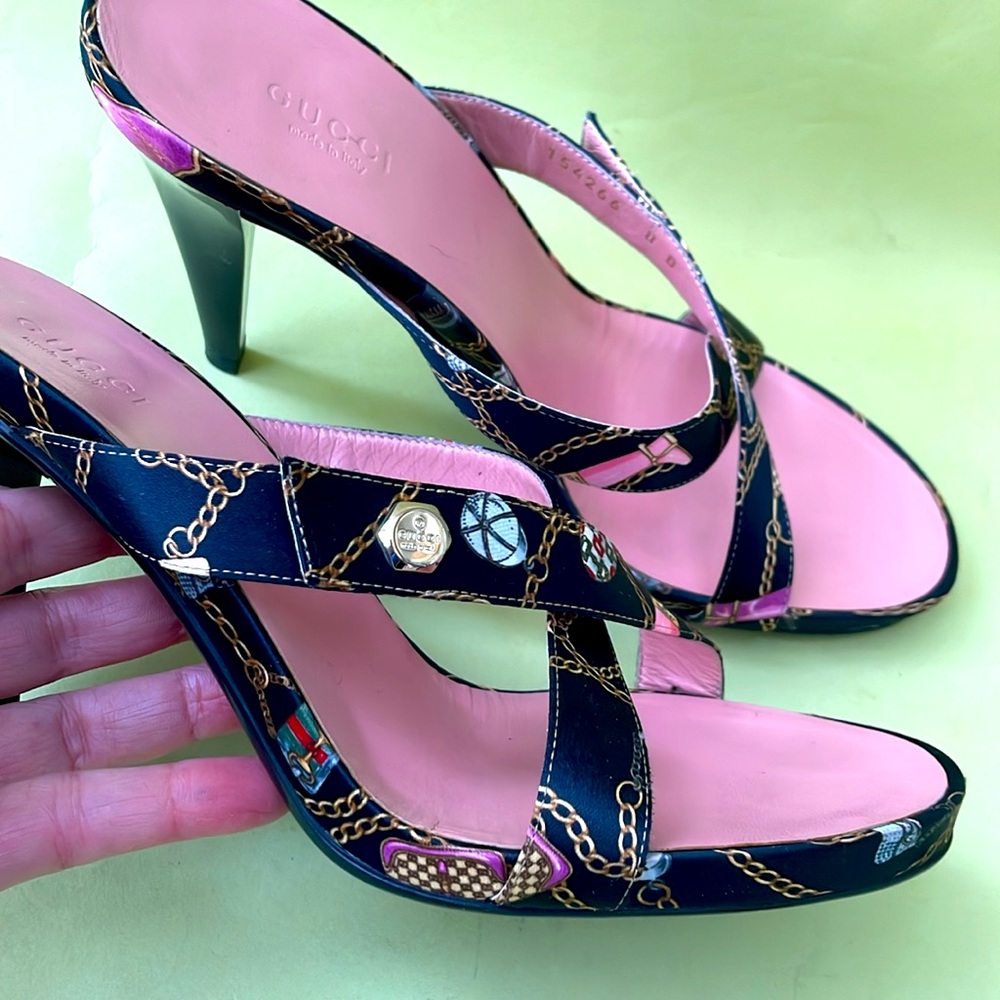 Gucci vintage multicolored satin/leather heels - Picture 6 of 16